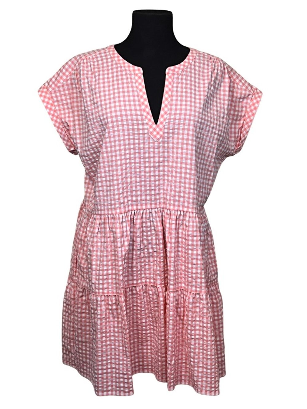 Vineyard Vines Harbor Pink Gingham Tiered Dress L